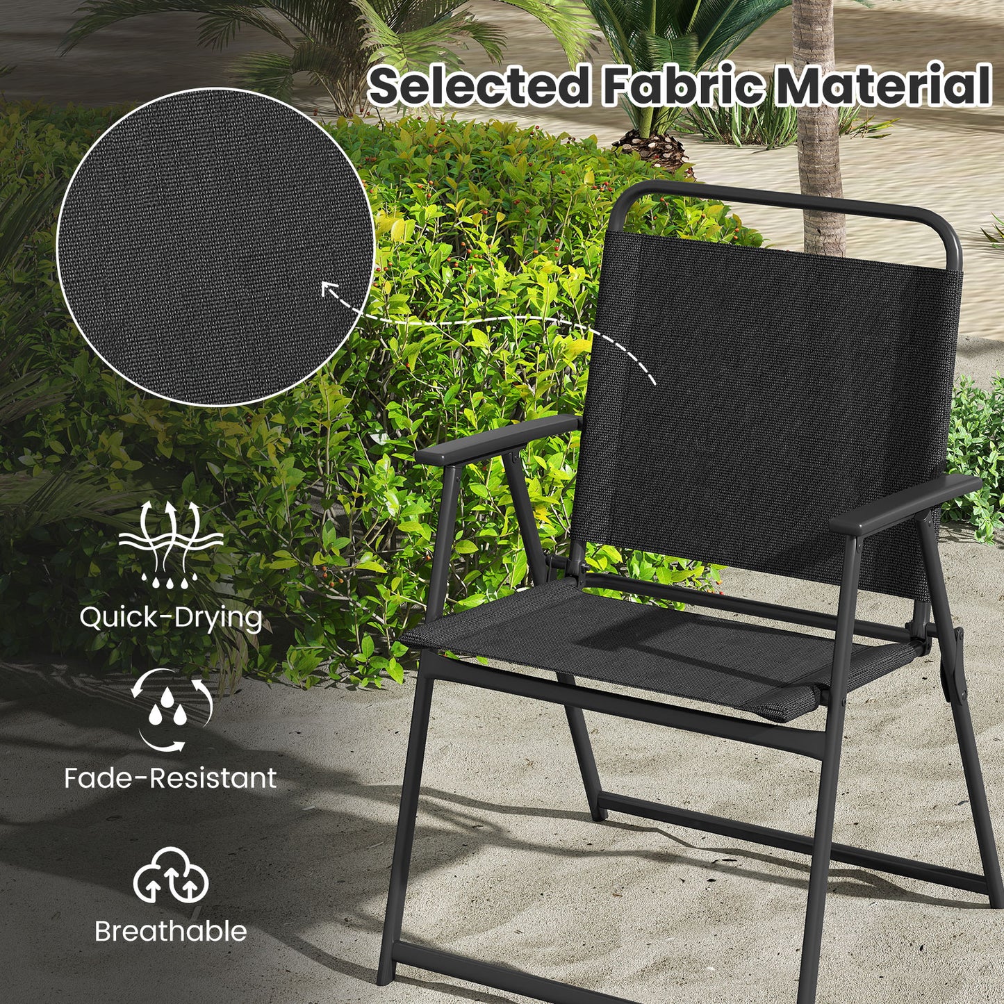 Outdoor Folding Chairs Set of 2 with Breathable Mesh Seat