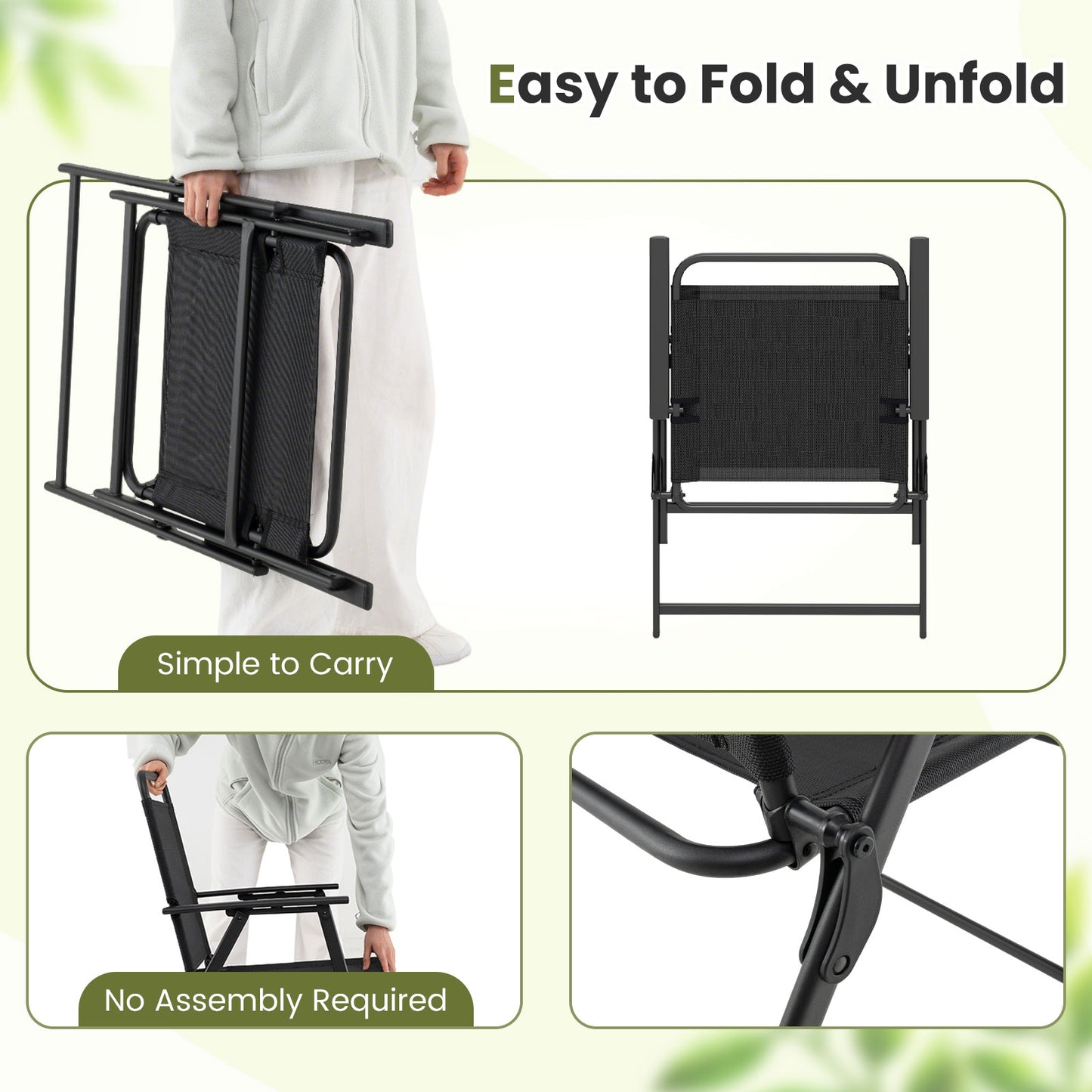 Outdoor Folding Chairs Set of 2 with Breathable Mesh Seat