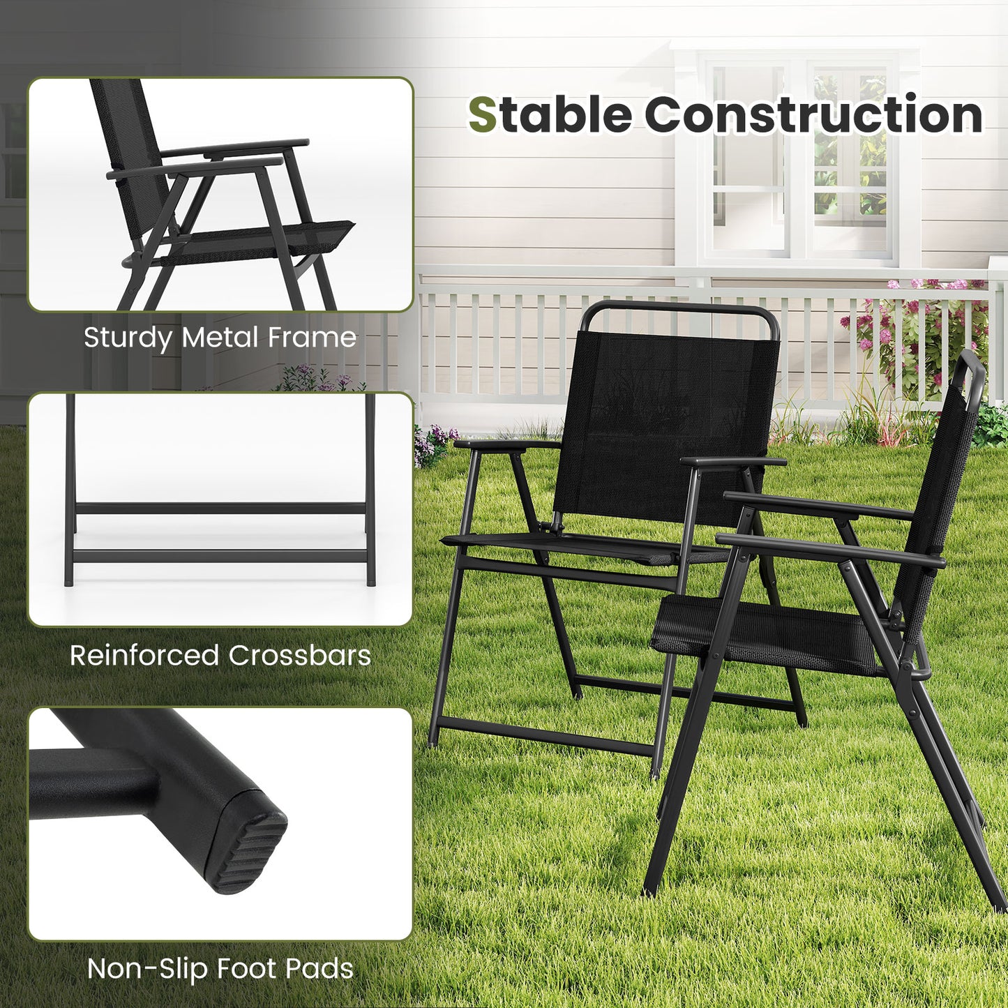 Outdoor Folding Chairs Set of 2 with Breathable Mesh Seat