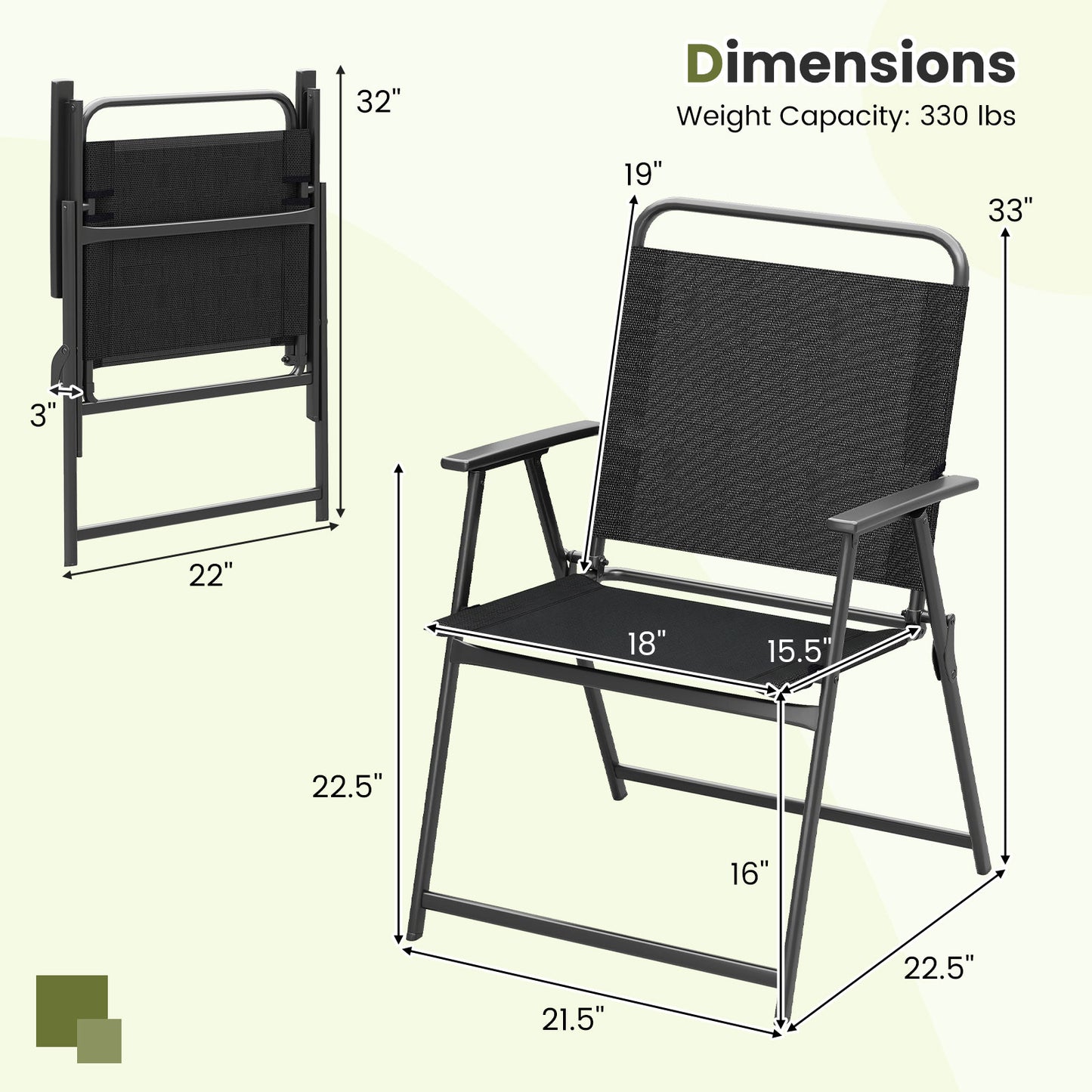 Outdoor Folding Chairs Set of 2 with Breathable Mesh Seat