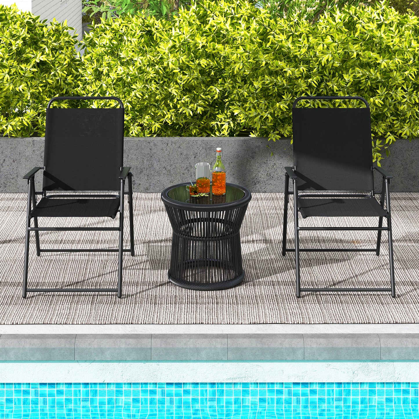 Folding Sling Patio Chairs Set of 2 with Armrests