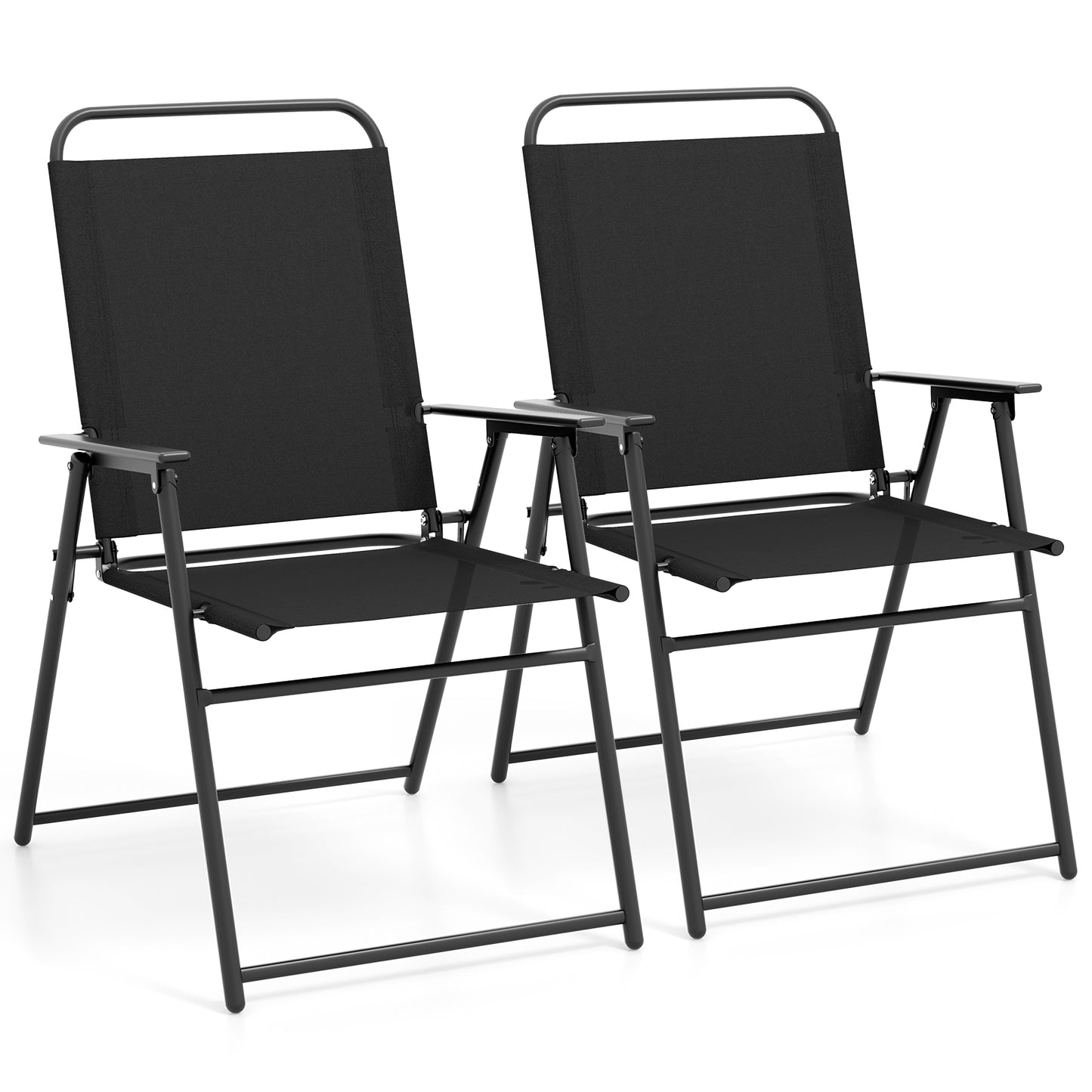 Folding Sling Patio Chairs Set of 2 with Armrests