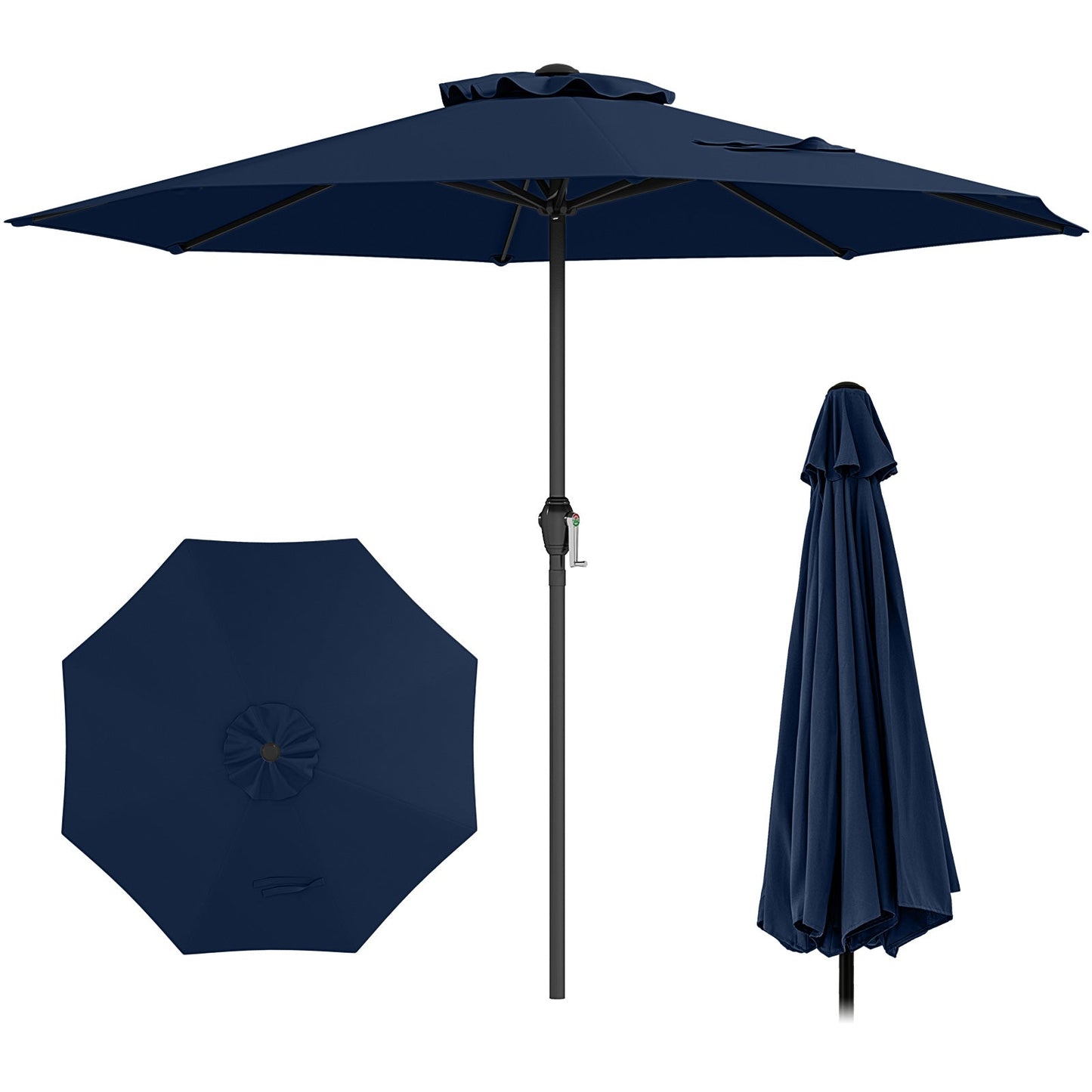Outdoor Heavy Duty Market Umbrella with Crank Handle and 8 Sturdy Ribs