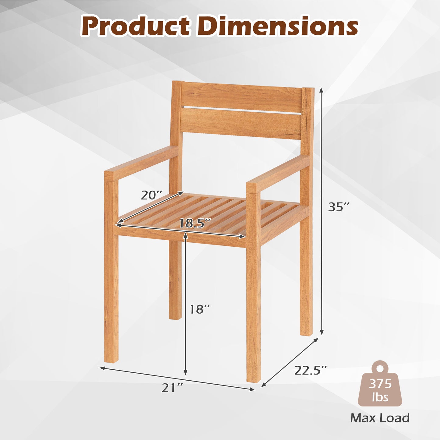 Teak Wood Patio Dining Armchair with Inclined Backrest