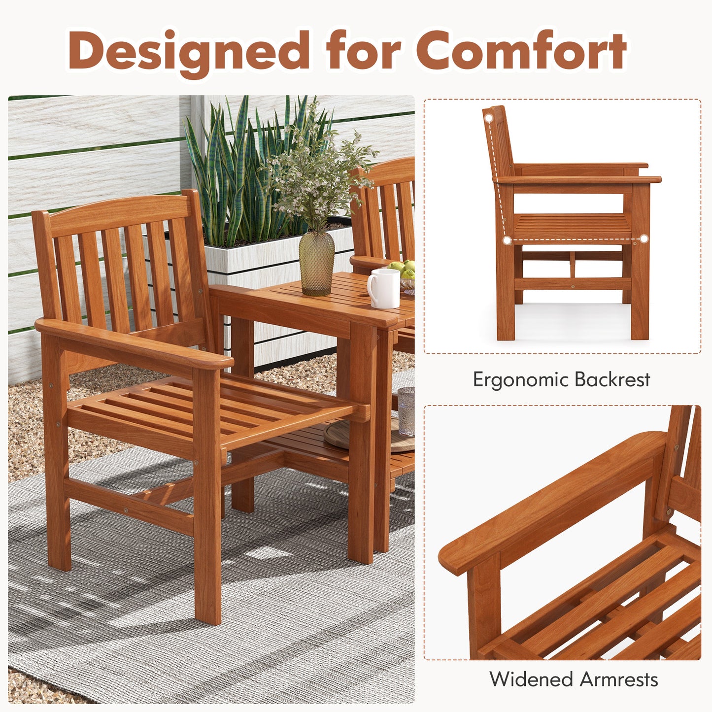 3-Piece Patio Bistro Set with Umbrella Hole