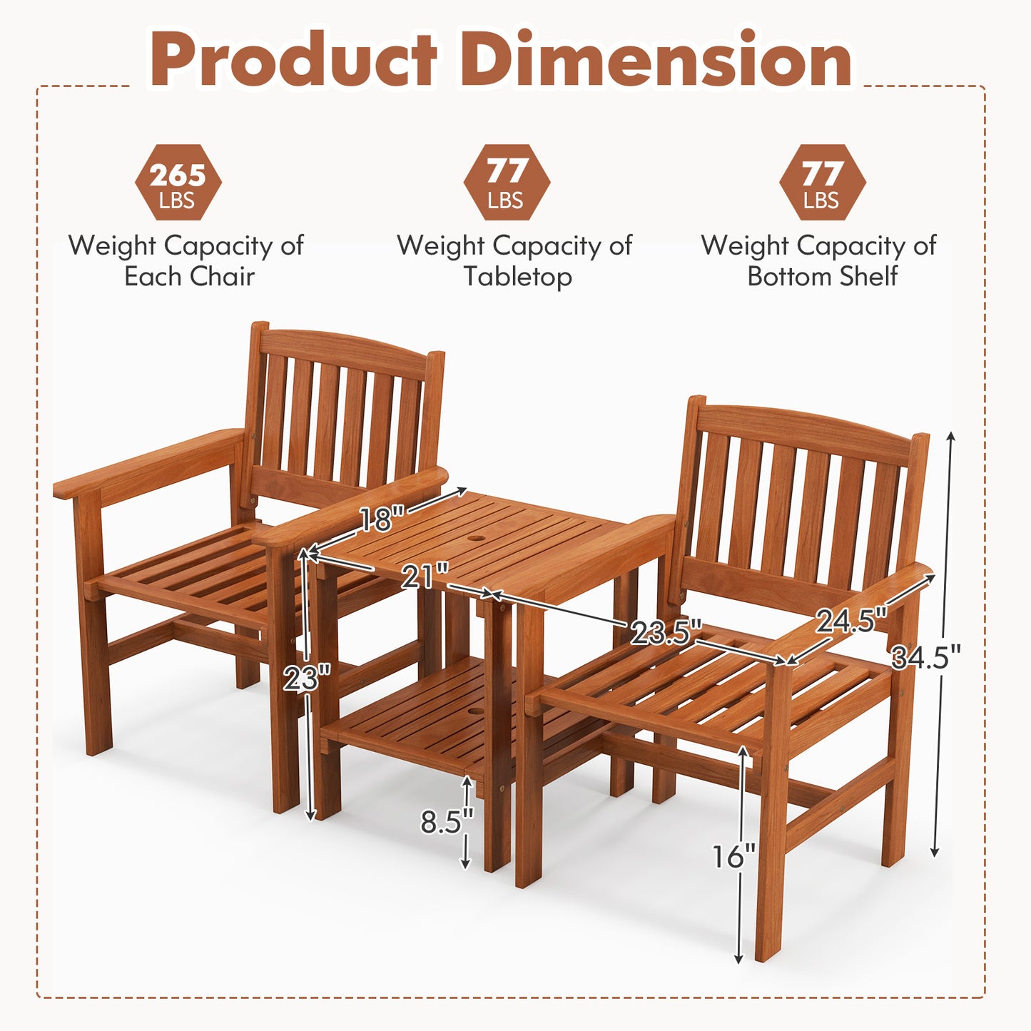 3-Piece Patio Bistro Set with Umbrella Hole