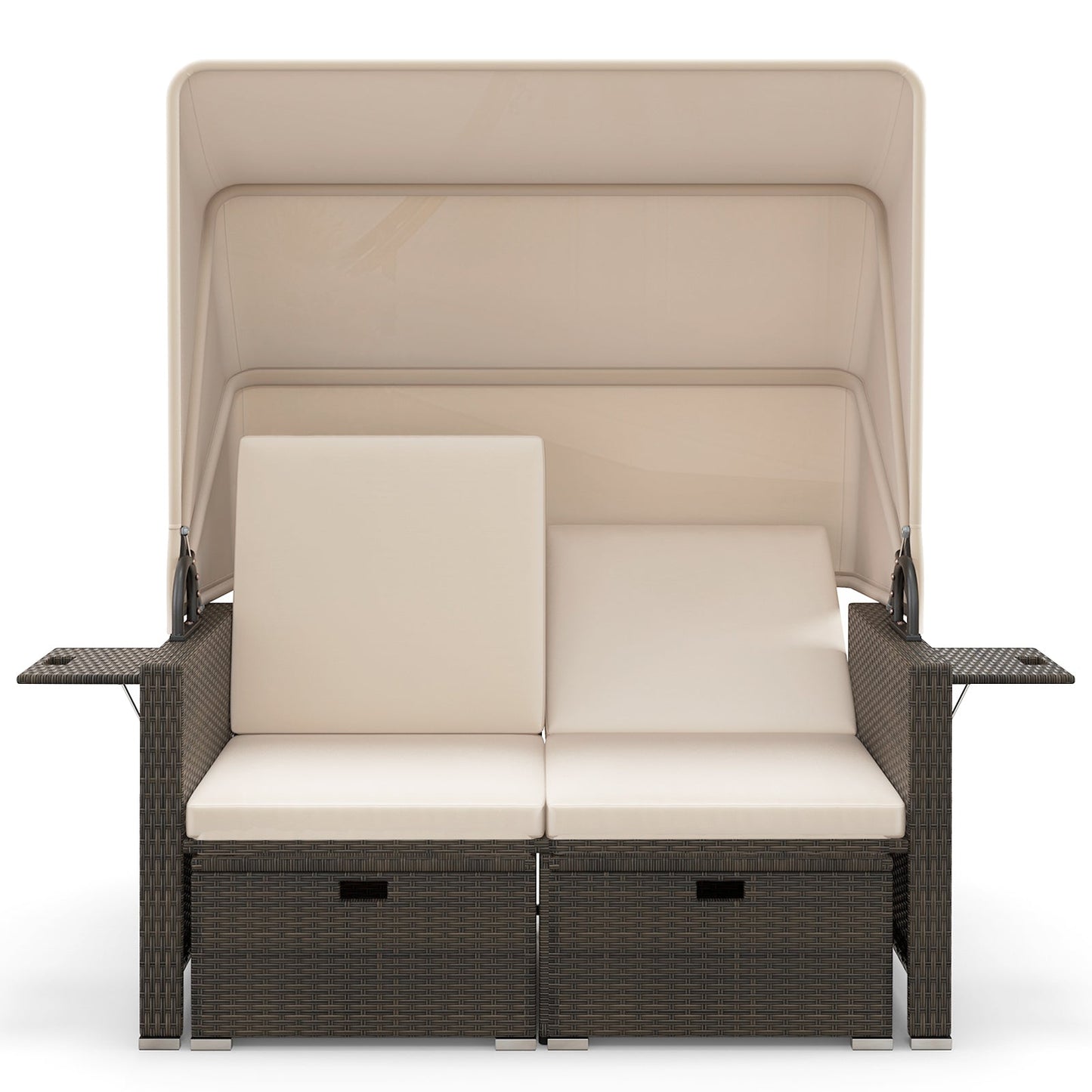 Outdoor Patio Rattan Daybed with Retractable Canopy and Adjustable Backrests