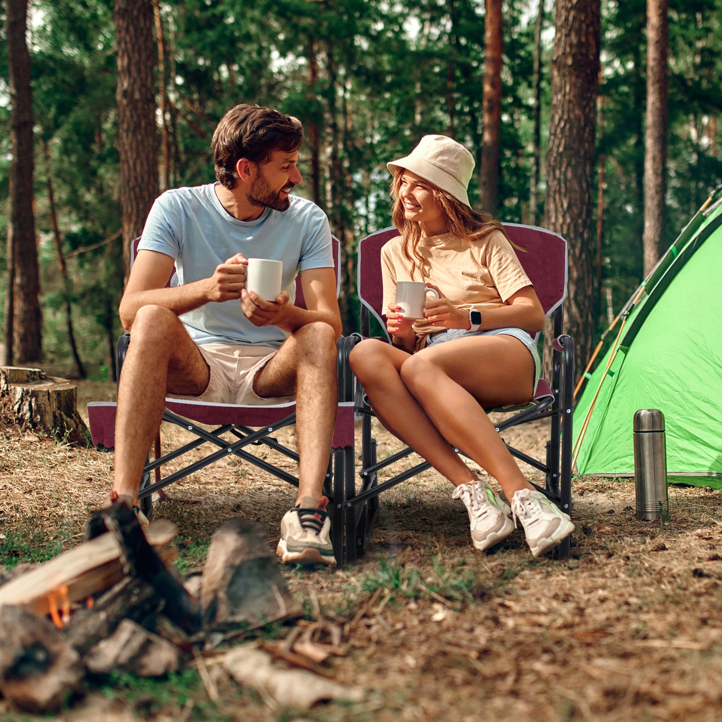 Rocking Camping Chair with Dual Springs and Padded Back