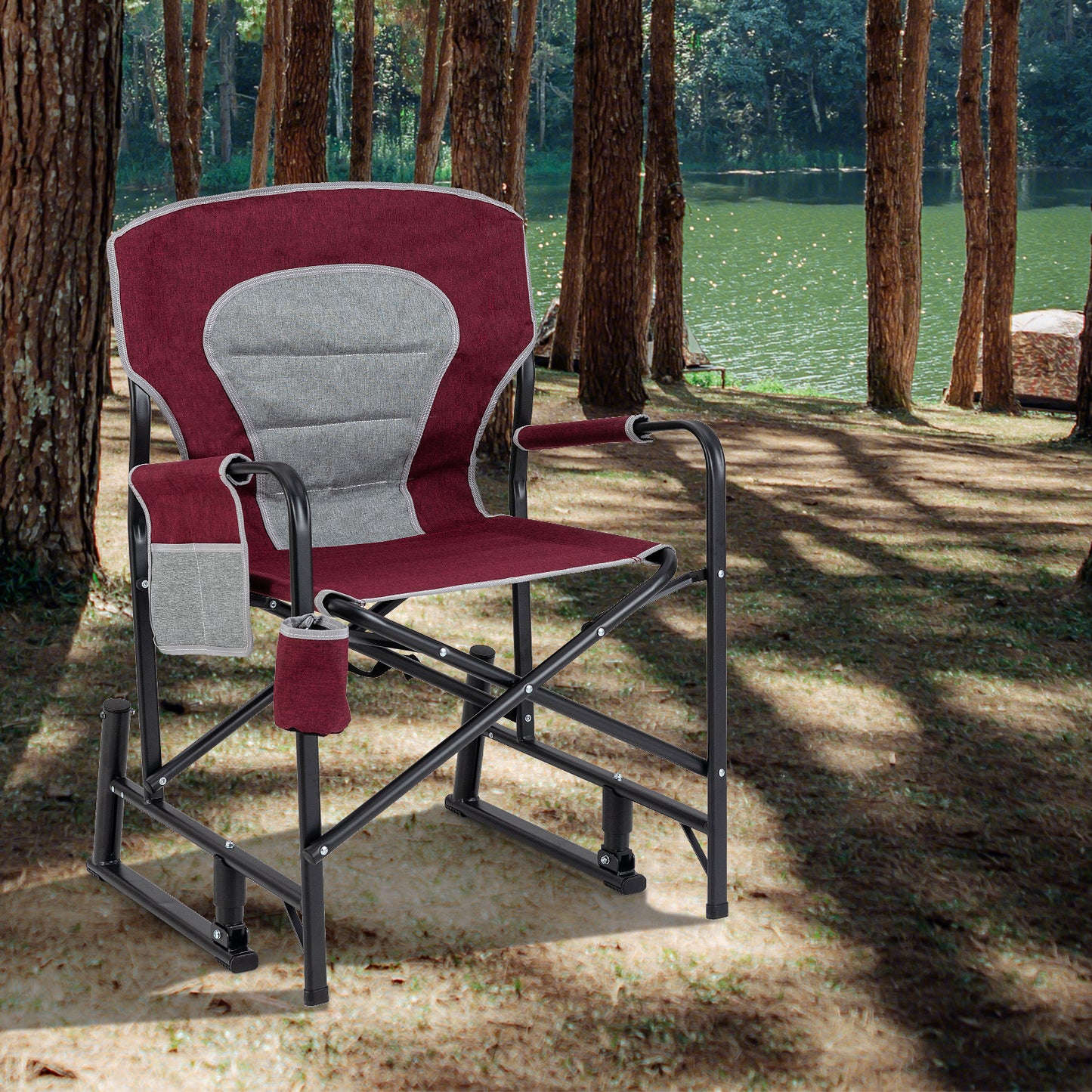 Rocking Camping Chair with Dual Springs and Padded Back