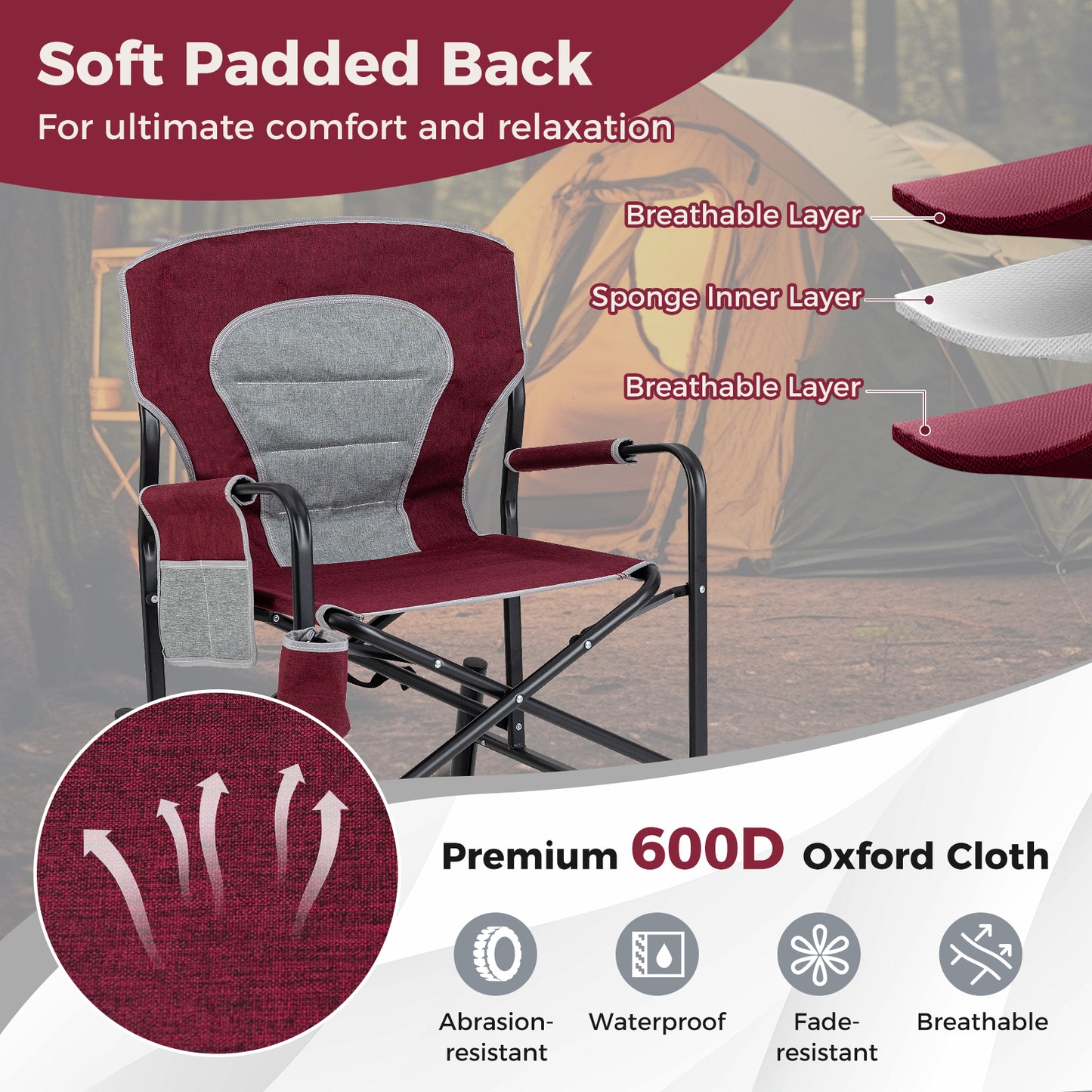 Rocking Camping Chair with Dual Springs and Padded Back