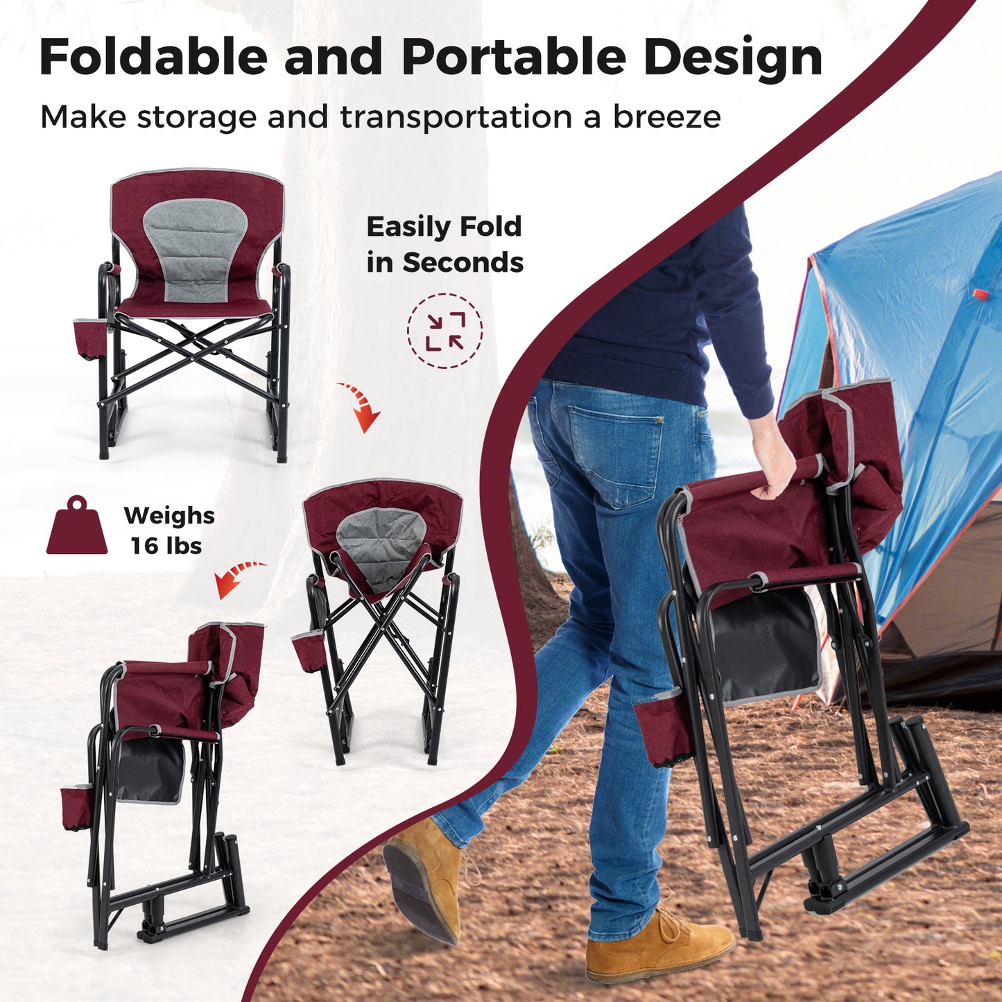 Rocking Camping Chair with Dual Springs and Padded Back