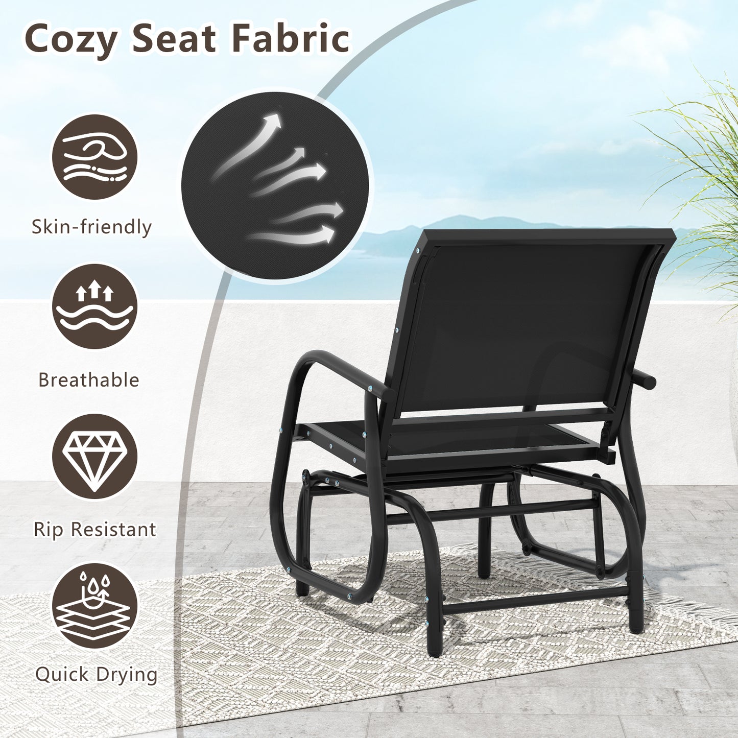 Outdoor Swing Glider Rocking Chair with Armrests