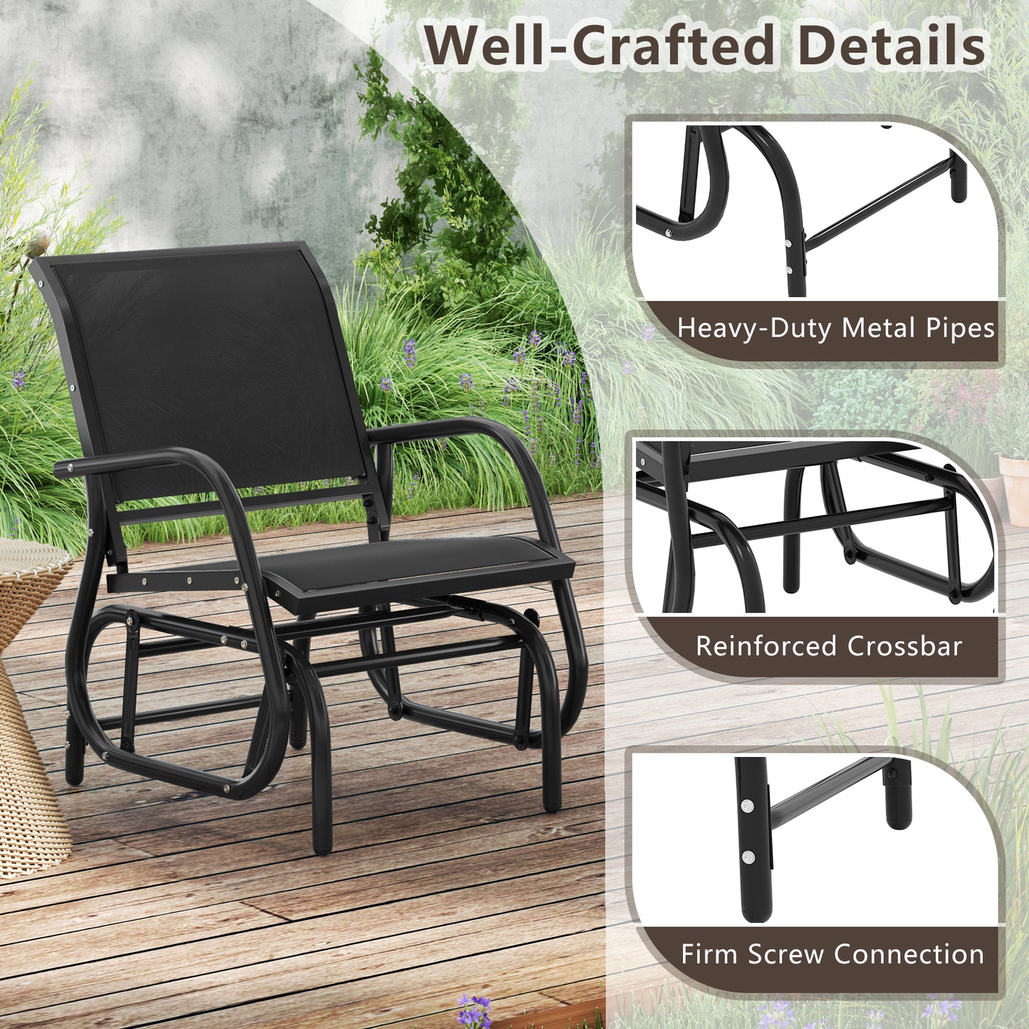 Outdoor Swing Glider Rocking Chair with Armrests