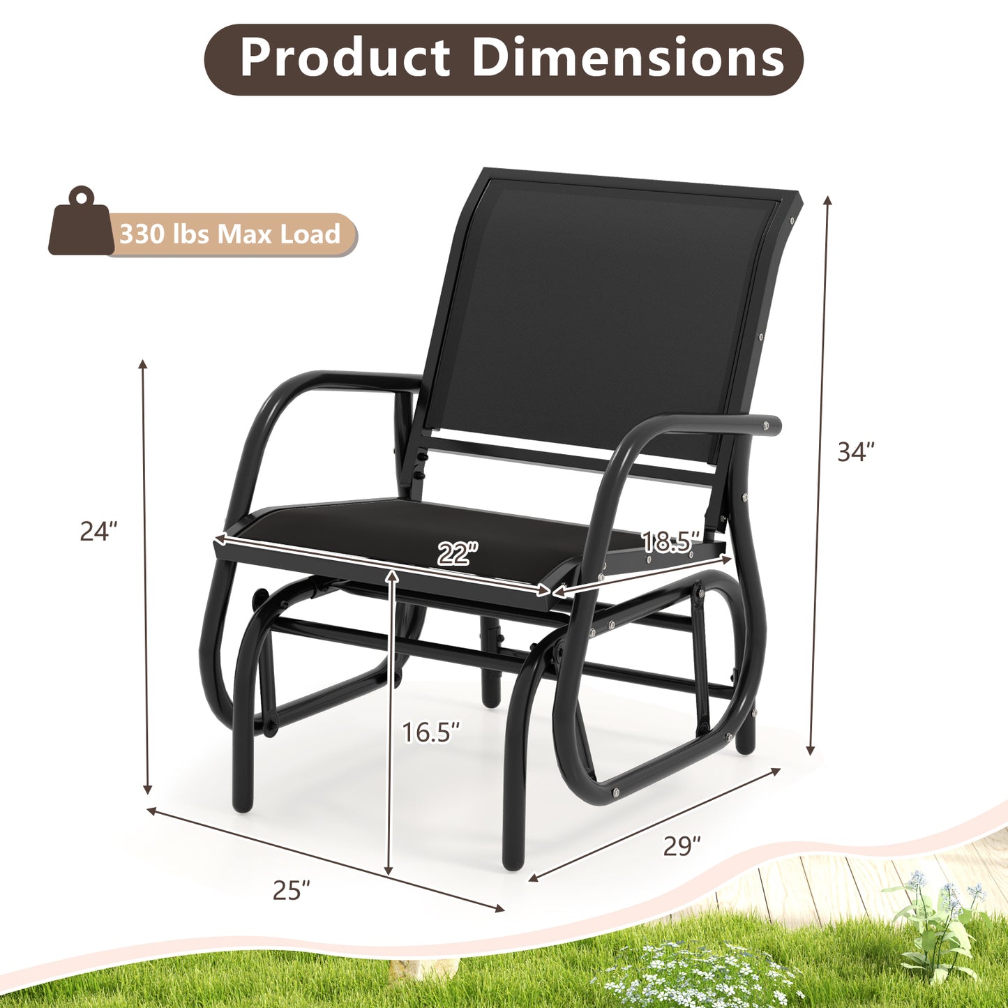 Outdoor Swing Glider Rocking Chair with Armrests