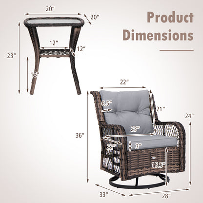 3-Piece Swivel Rocker Patio Set with Side Table - Gray