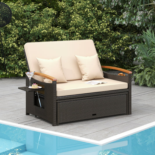 Outdoor Wicker Daybed with Adjustable Backrest and Ottoman