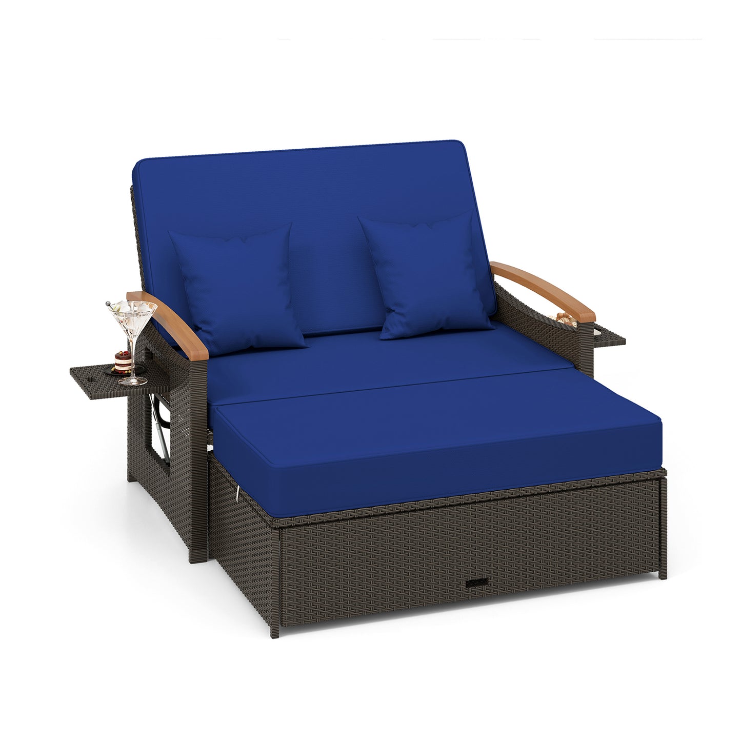 Outdoor Wicker Daybed with Adjustable Backrest and Ottoman