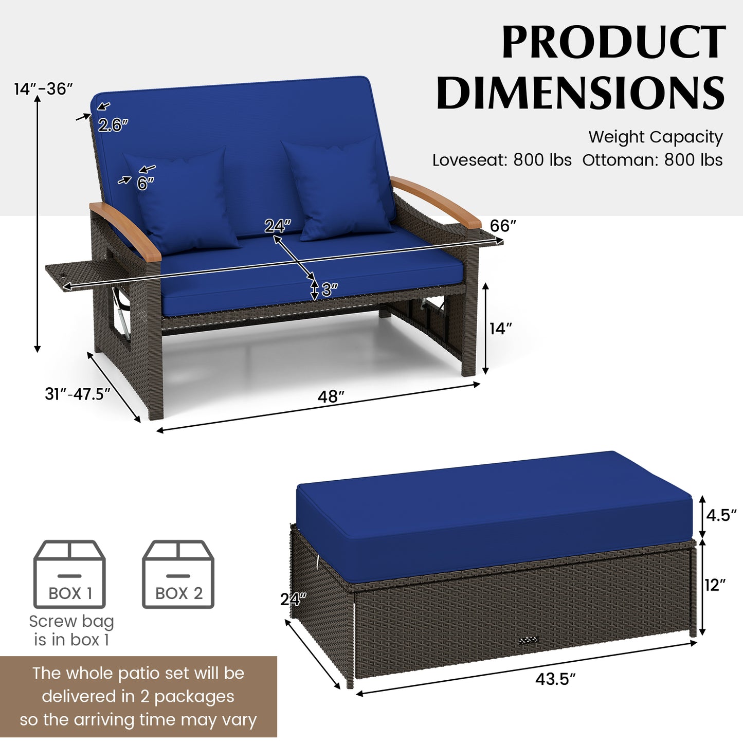 Outdoor Wicker Daybed with Adjustable Backrest and Ottoman