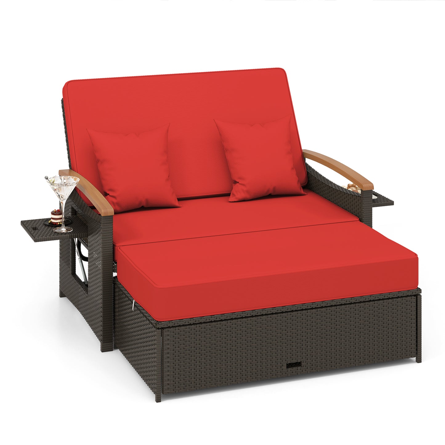 Outdoor Wicker Daybed with Adjustable Backrest and Ottoman