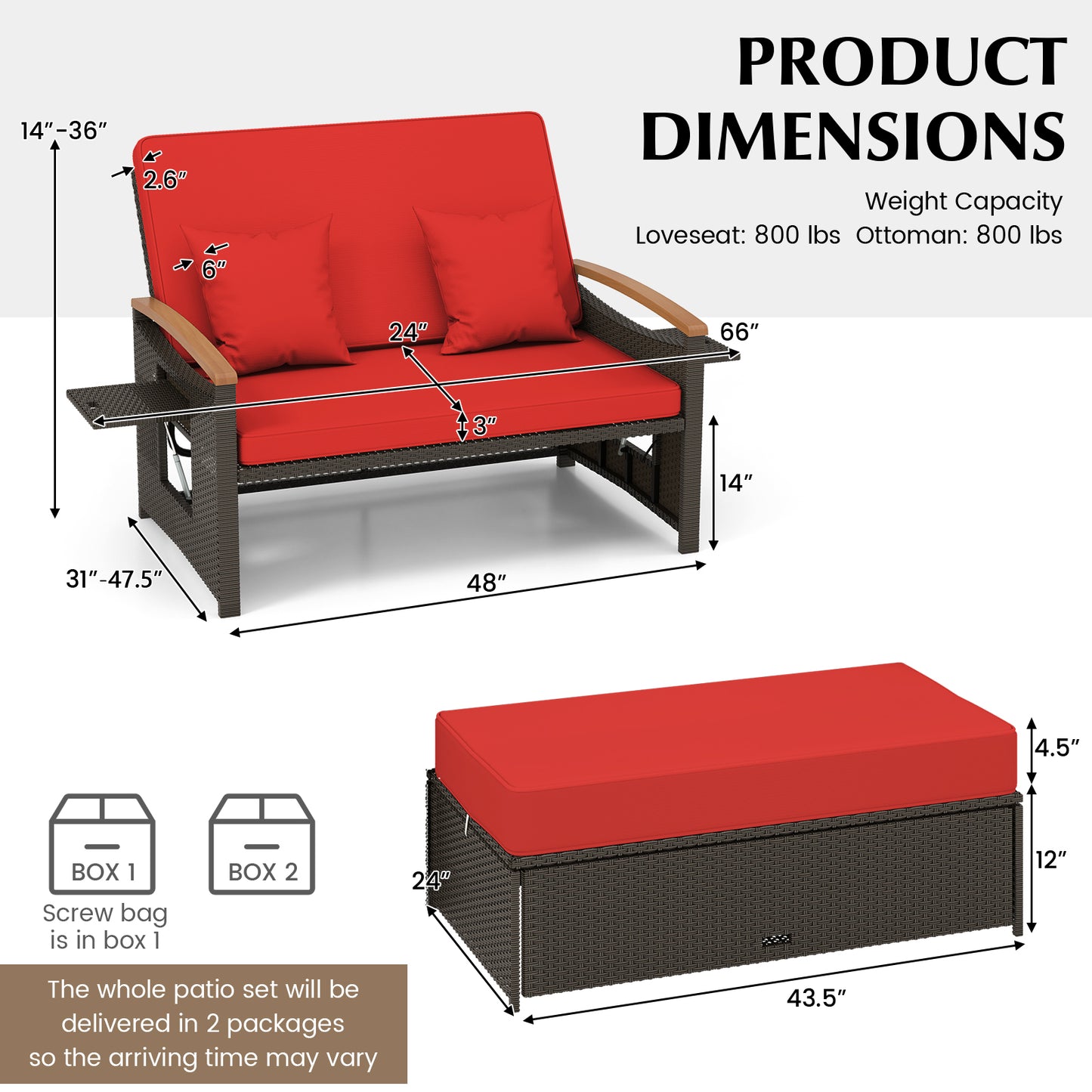 Outdoor Wicker Daybed with Adjustable Backrest and Ottoman