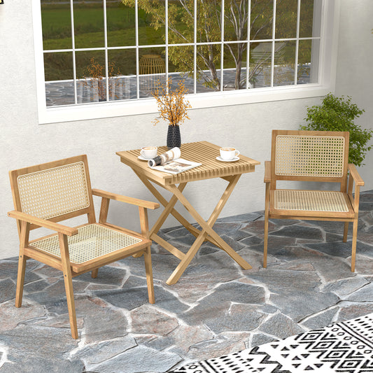 Teak Wood Patio Dining Chair with Natural Rattan Seat