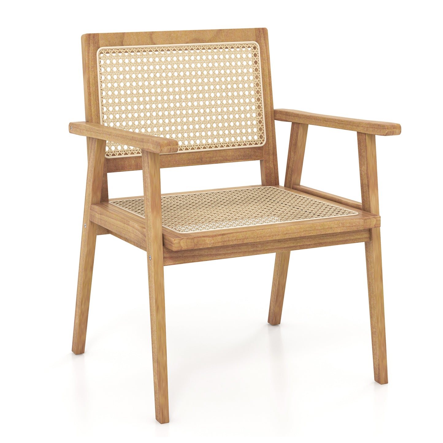 Teak Wood Patio Dining Chair with Natural Rattan Seat