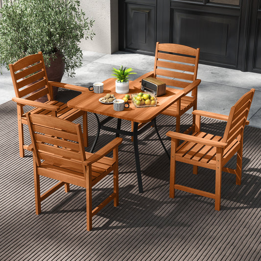 Wooden Patio Dining Chairs with Inclined Backrests - Set of 2