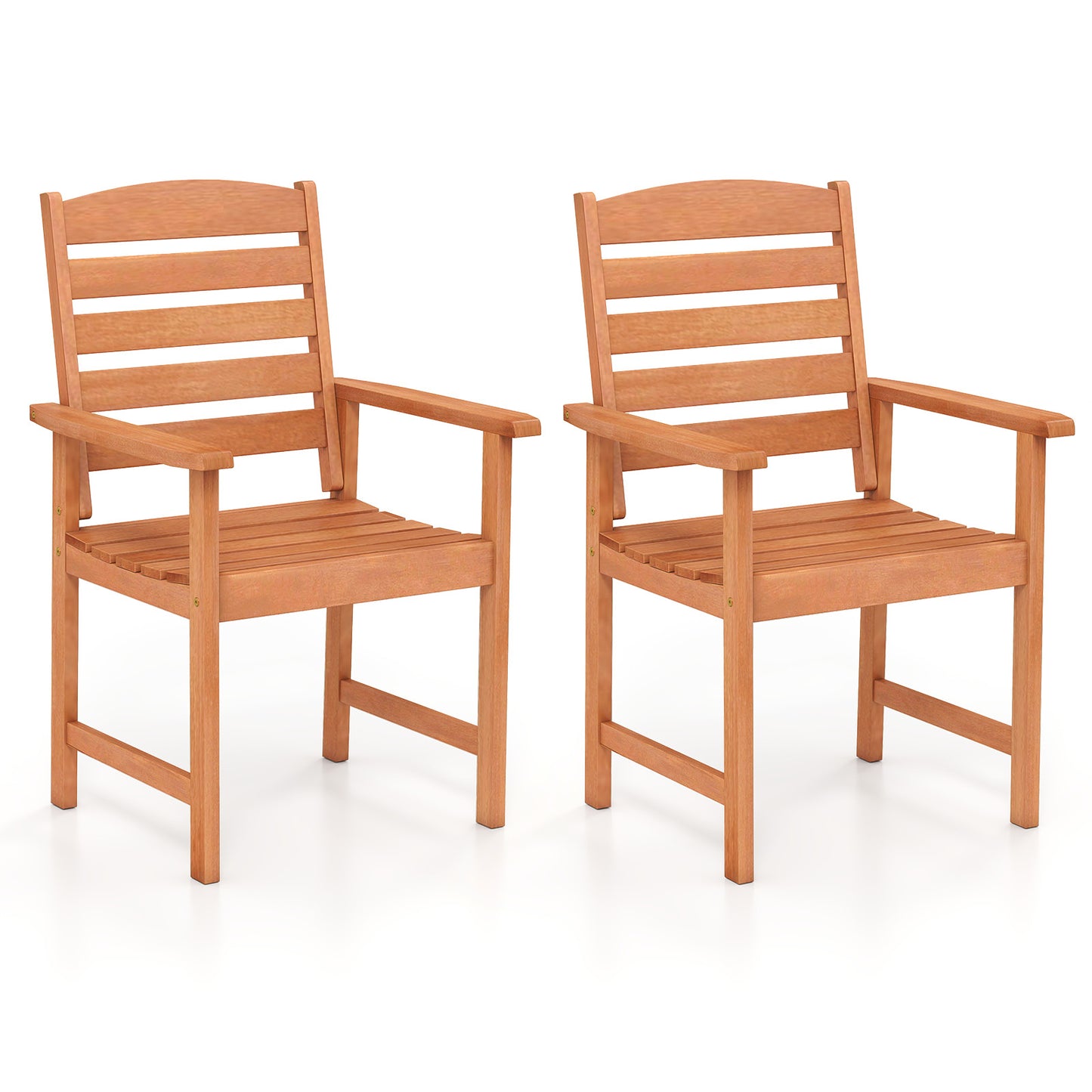 Wooden Patio Dining Chairs with Inclined Backrests - Set of 2