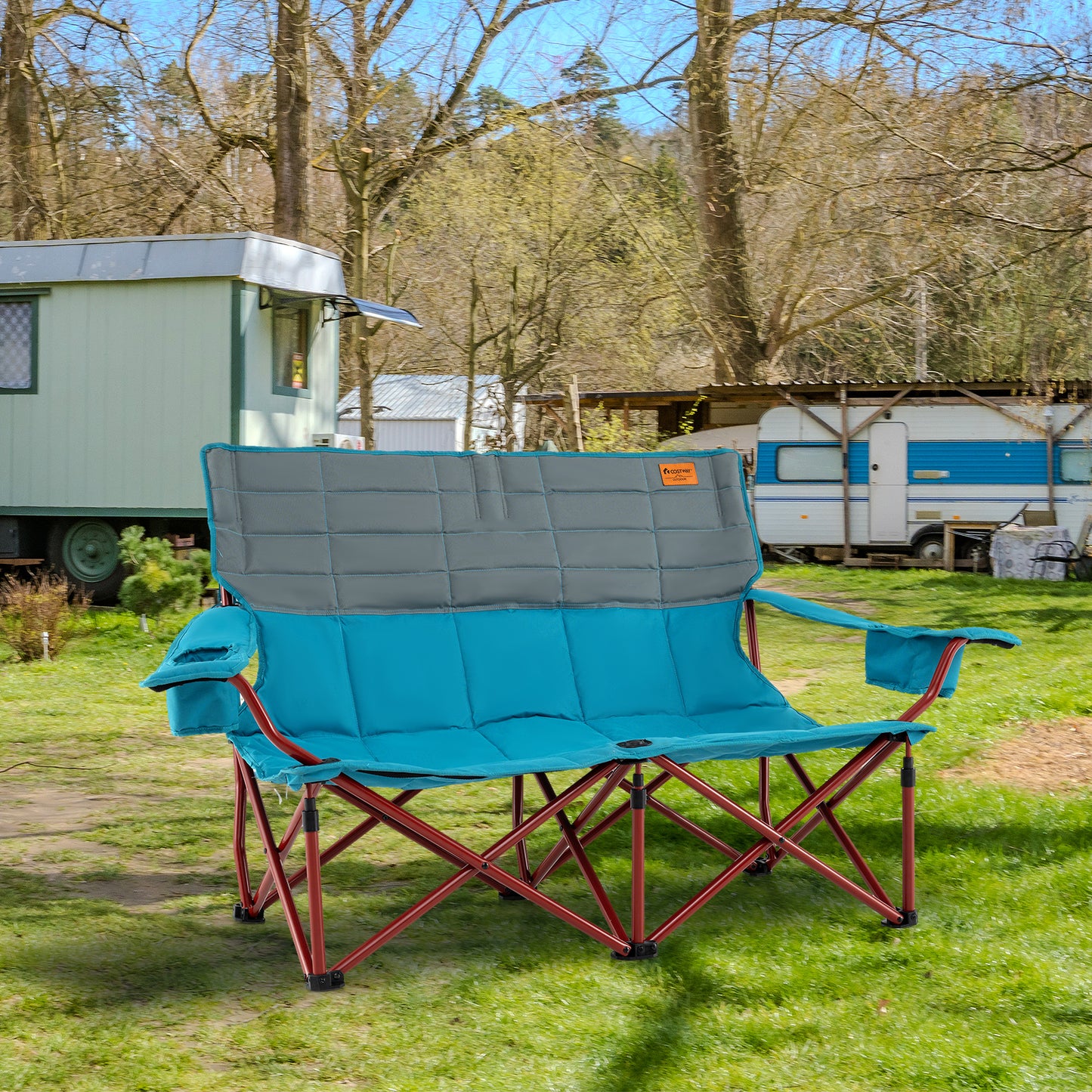 Oversized Folding Camping Loveseat with Cup Holders