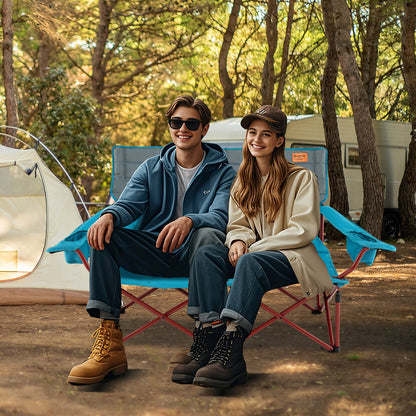 Oversized Folding Camping Loveseat with Cup Holders