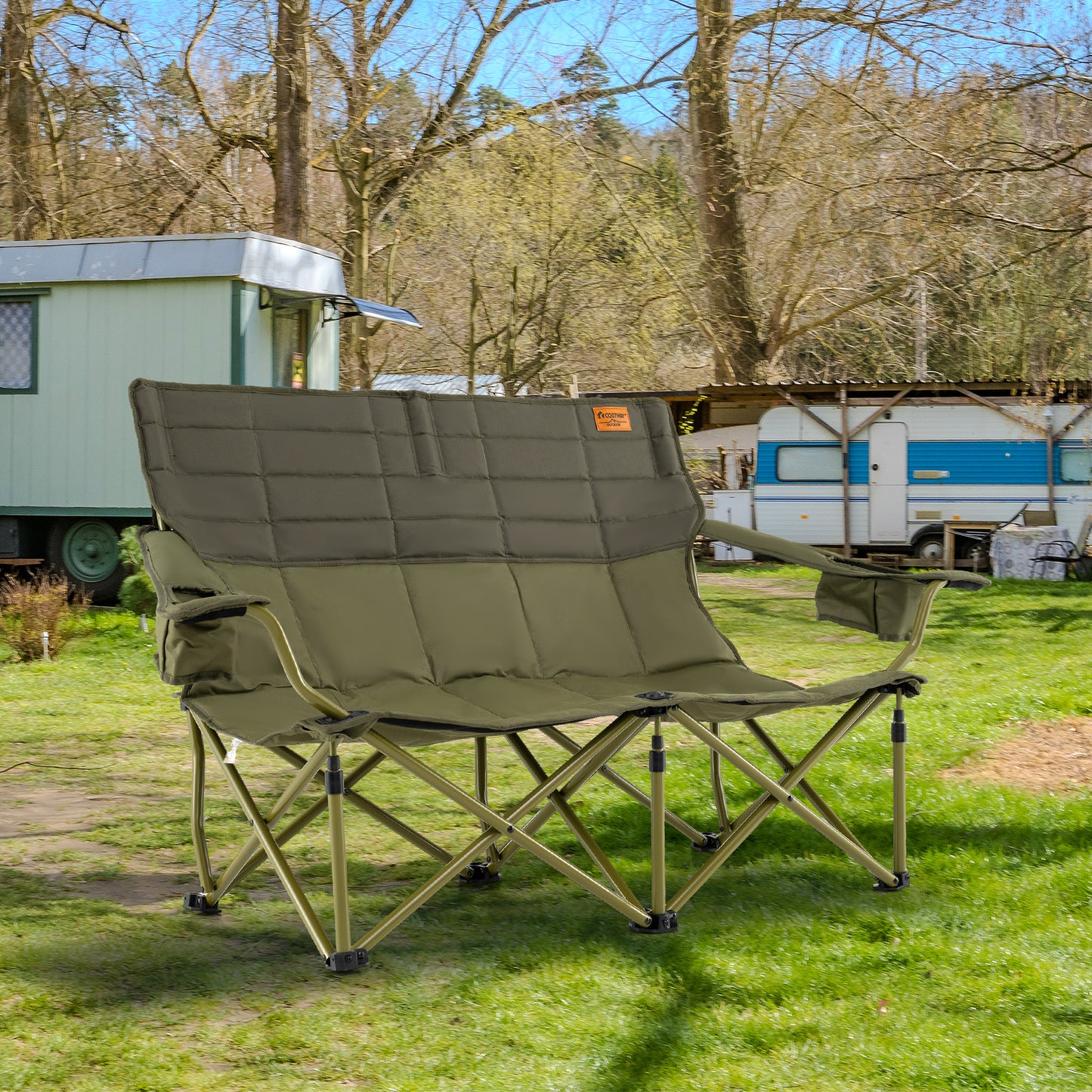 Oversized Folding Camping Loveseat with Cup Holders
