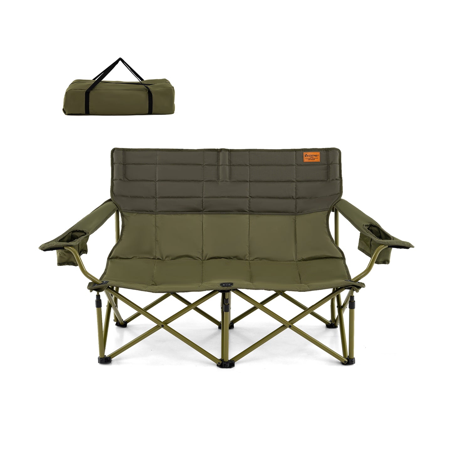 Oversized Folding Camping Loveseat with Cup Holders