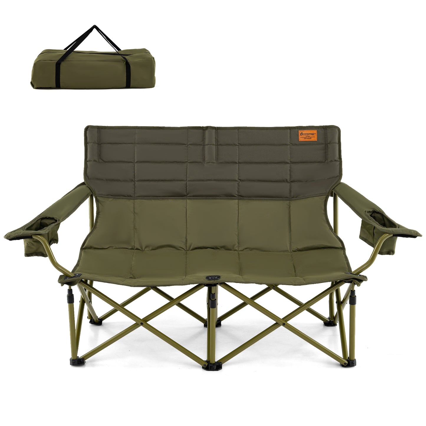 Oversized Folding Camping Loveseat with Cup Holders