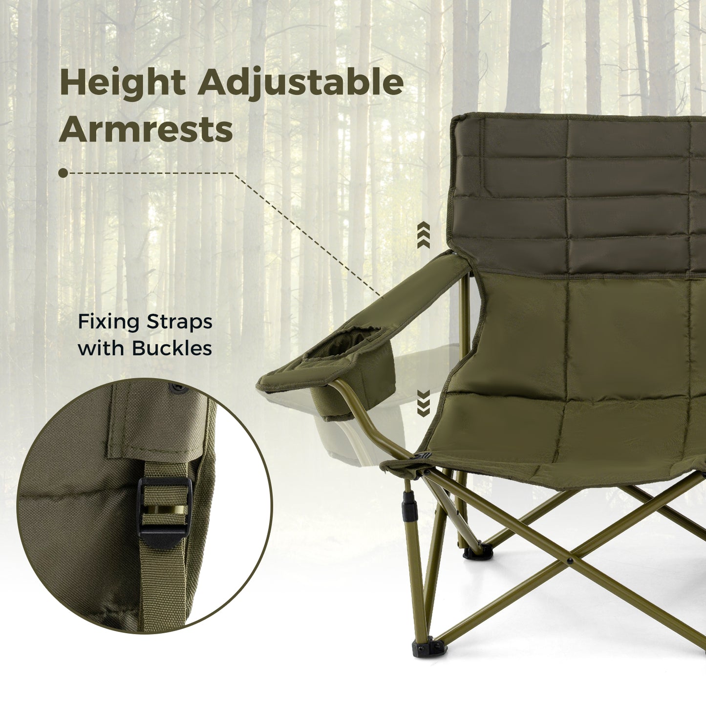 Oversized Folding Camping Loveseat with Cup Holders