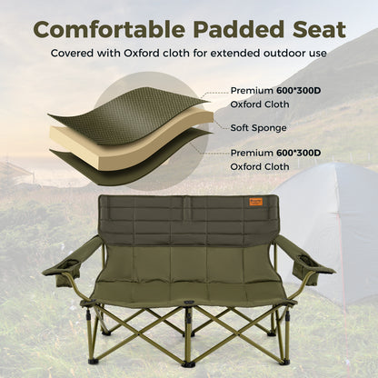 Oversized Folding Camping Loveseat with Cup Holders