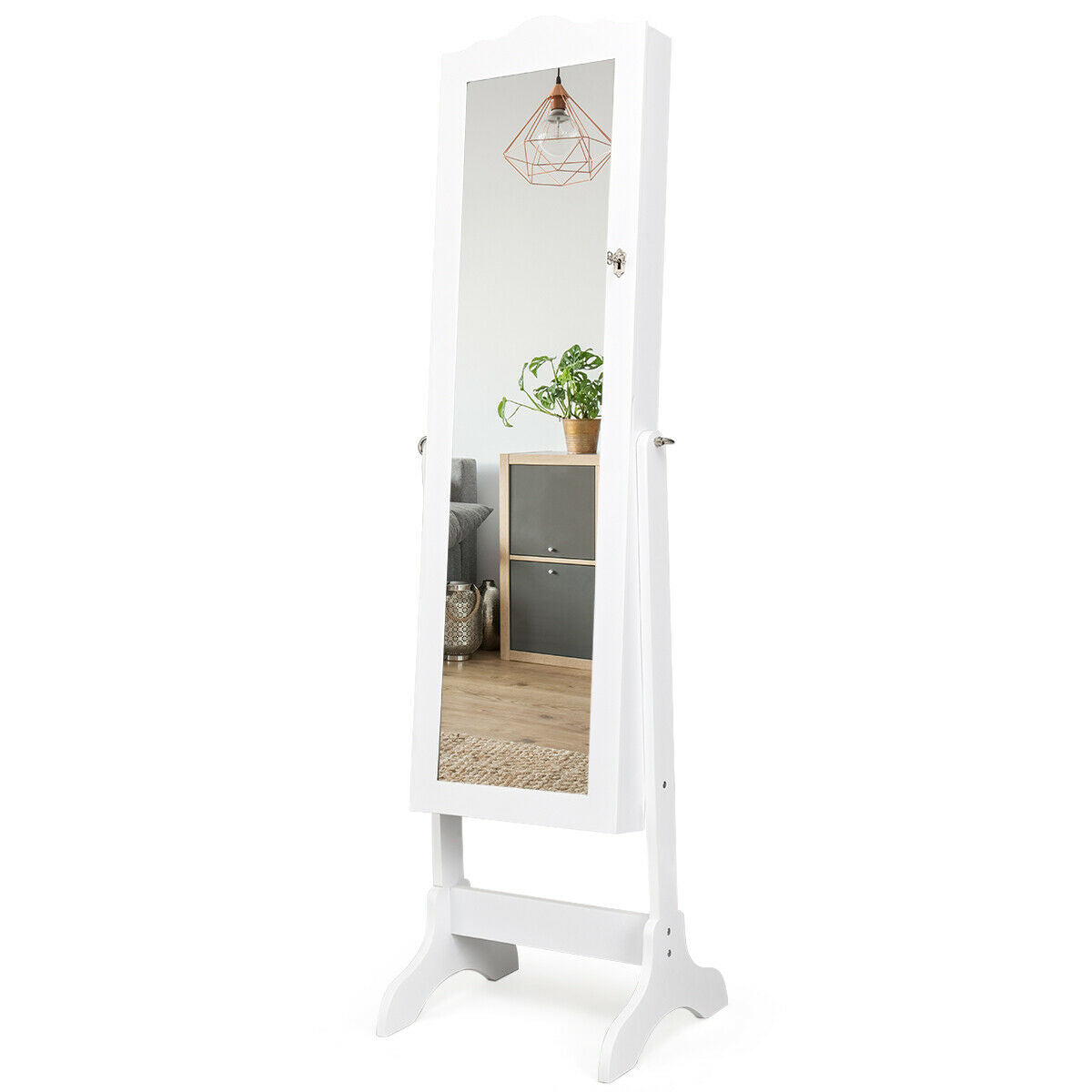 Mirrored Jewelry Armoire Cabinet with Lock and Full Length Mirror