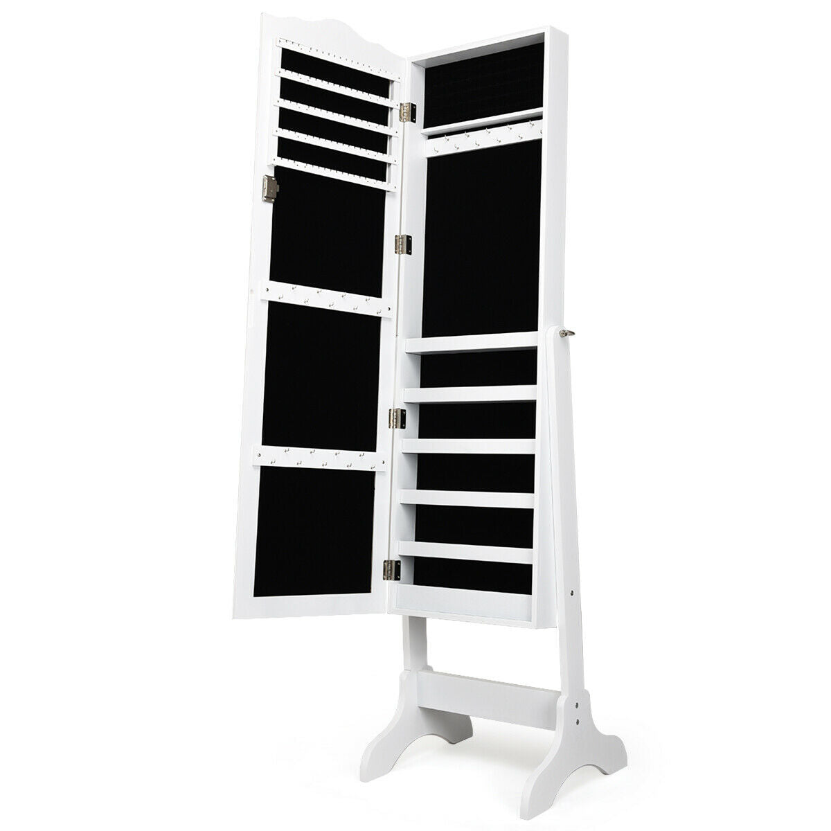 Mirrored Jewelry Armoire Cabinet with Lock and Full Length Mirror