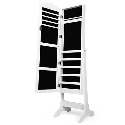 Mirrored Jewelry Armoire Cabinet with Lock and Full Length Mirror