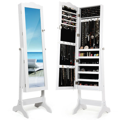 Mirrored Jewelry Armoire Cabinet with Lock and Full Length Mirror