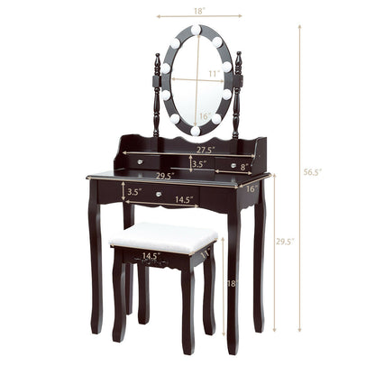 Makeup Vanity Set with LED Lighted Mirror and 3 Drawers