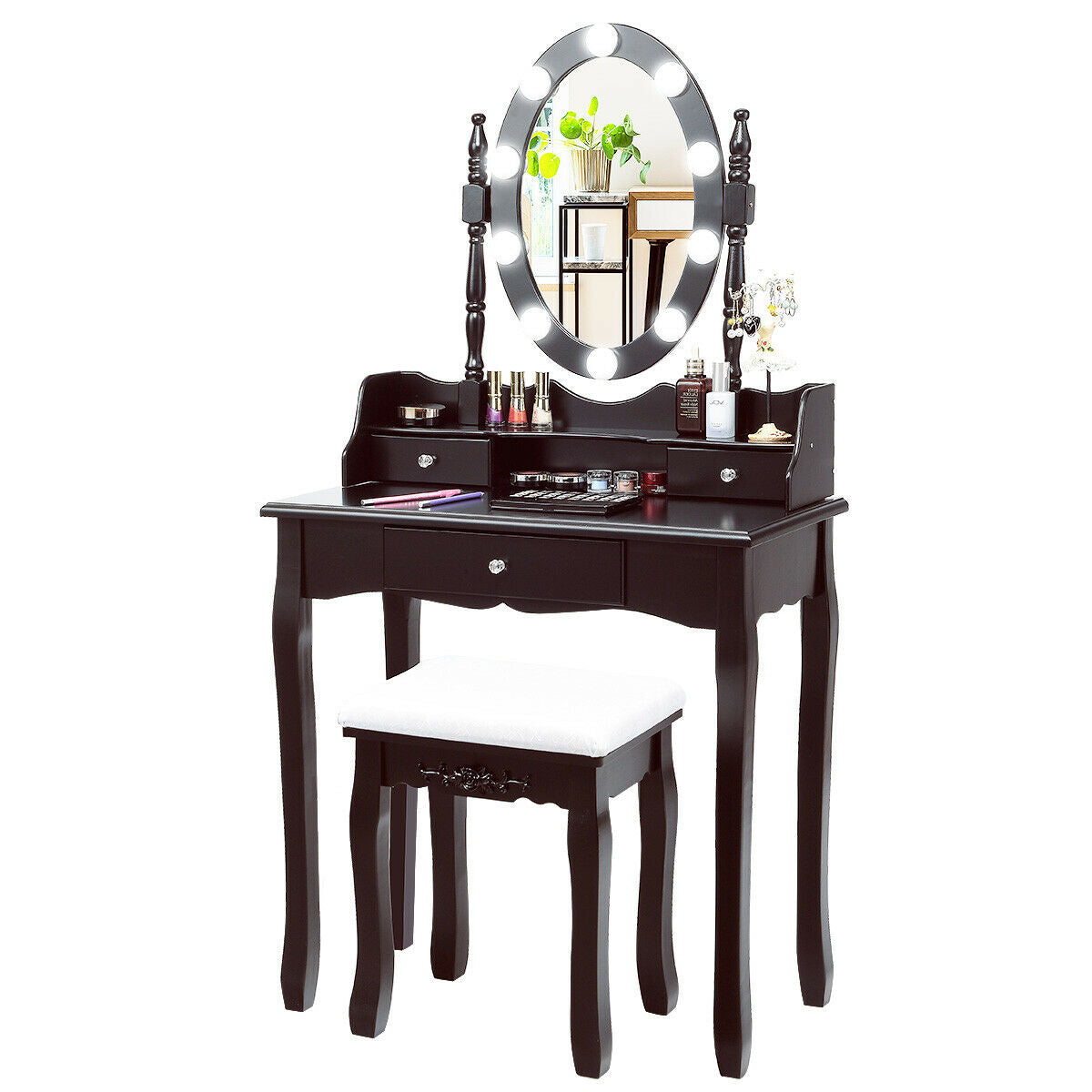 Makeup Vanity Set with LED Lighted Mirror and 3 Drawers