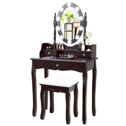 Makeup Vanity Set with LED Lighted Mirror and 3 Drawers