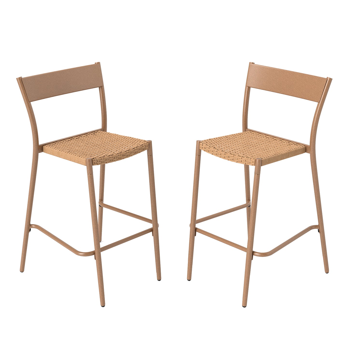 Patio Barstools Set of 2 with Rattan Seat and Metal Frame