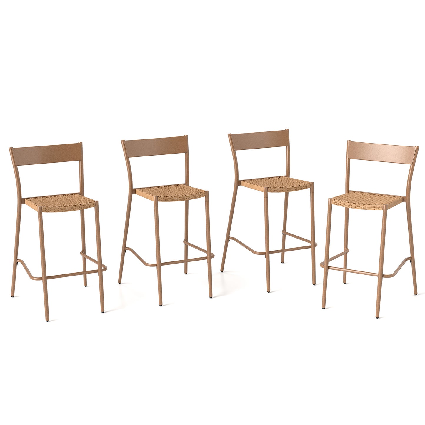 Patio Barstools Set of 4 with Rattan Seat and Metal Frame