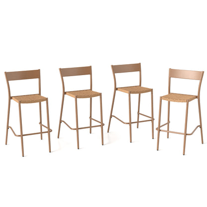 Patio Barstools Set of 4 with Rattan Seat and Metal Frame