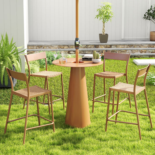 Patio Barstools Set of 4 with Rattan Seat and Metal Frame