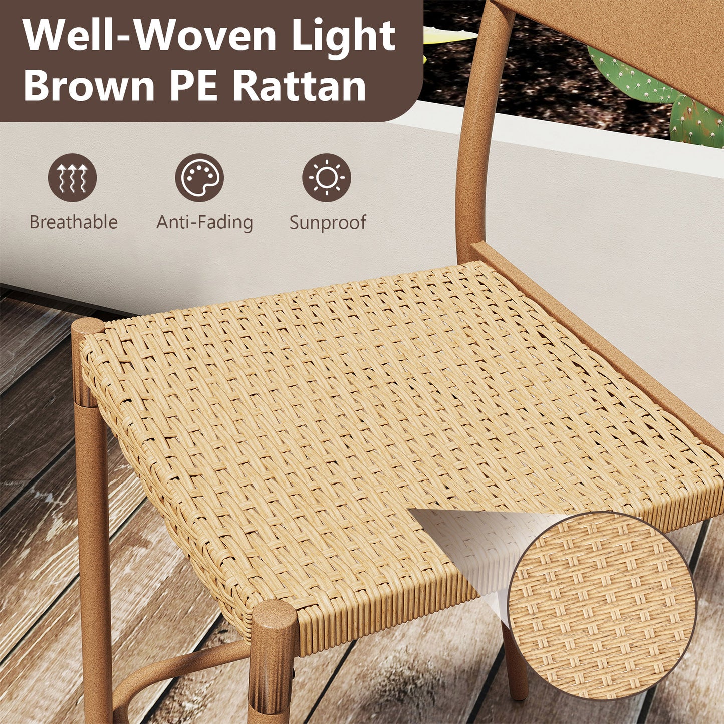 Patio Barstools Set of 4 with Rattan Seat and Metal Frame
