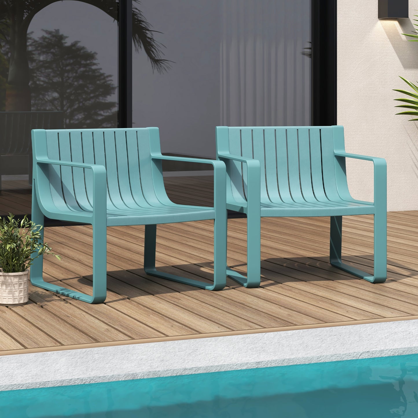Patio Dining Chairs Set of 2 with Curved Backrests