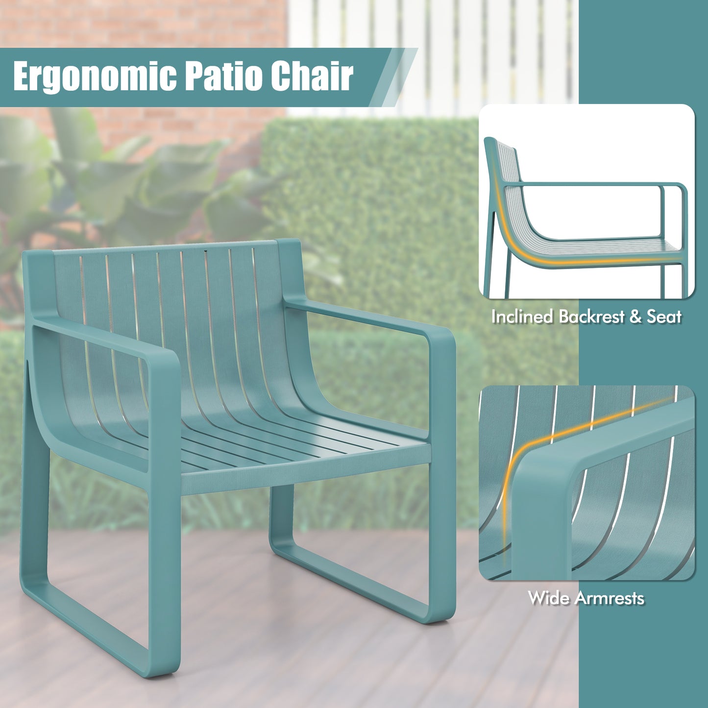 Patio Dining Chairs Set of 2 with Curved Backrests