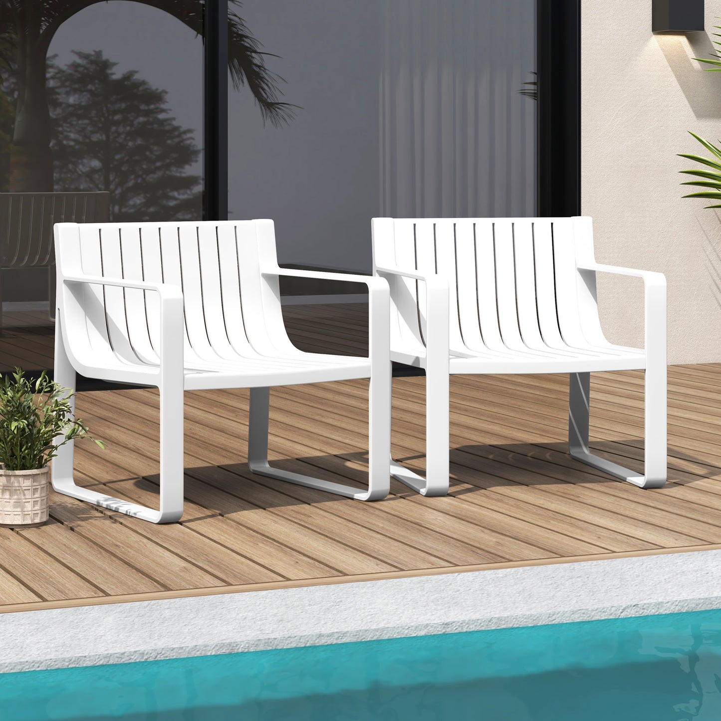 Patio Dining Chairs Set of 2 with Curved Backrests